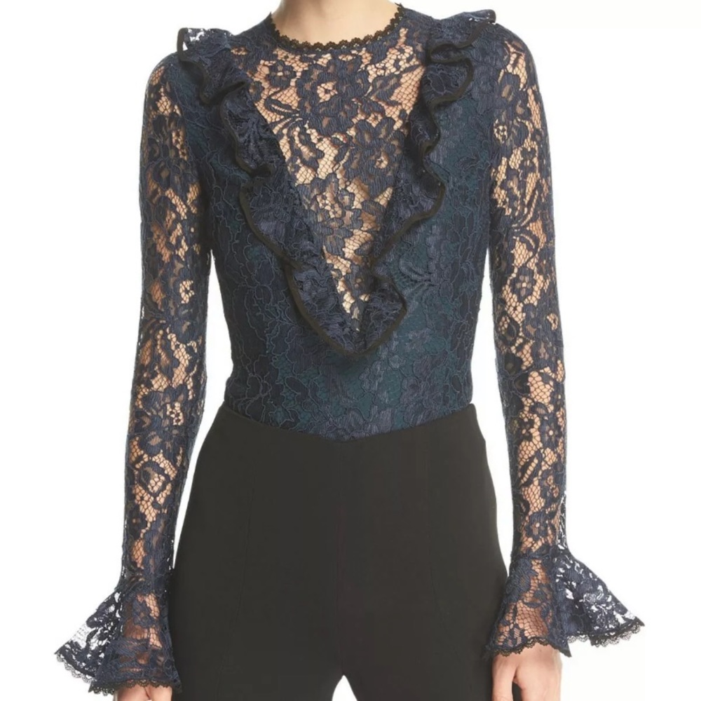 Alexis Lace Bodysuit with Ruffled Frills XS